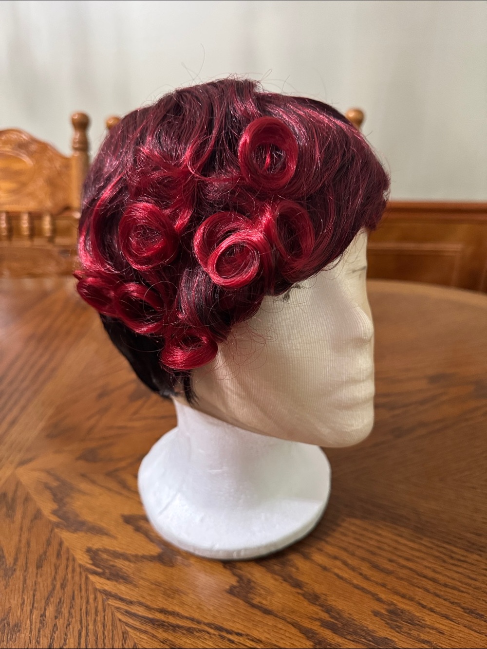 New Short Curly Pixie Wig in Burgundy Red